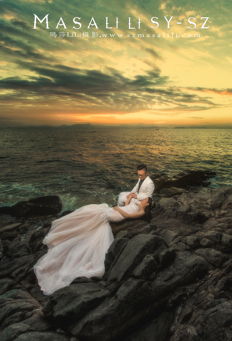 刘先生&刘小姐幸福浪漫海景婚纱照深圳最美夕阳婚纱照拍摄地玛莎莉莉出品客照分享