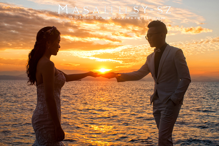 刘先生&刘小姐幸福浪漫海景婚纱照深圳最美夕阳婚纱照拍摄地玛莎莉莉出品客照分享
