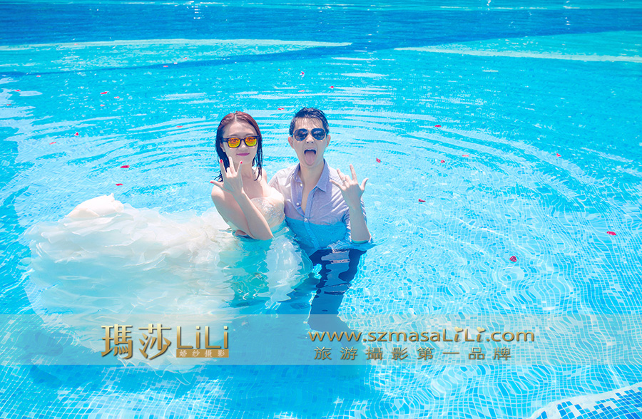 肖生余小姐夫妇 水下创意婚纱照公路夕阳婚纱照